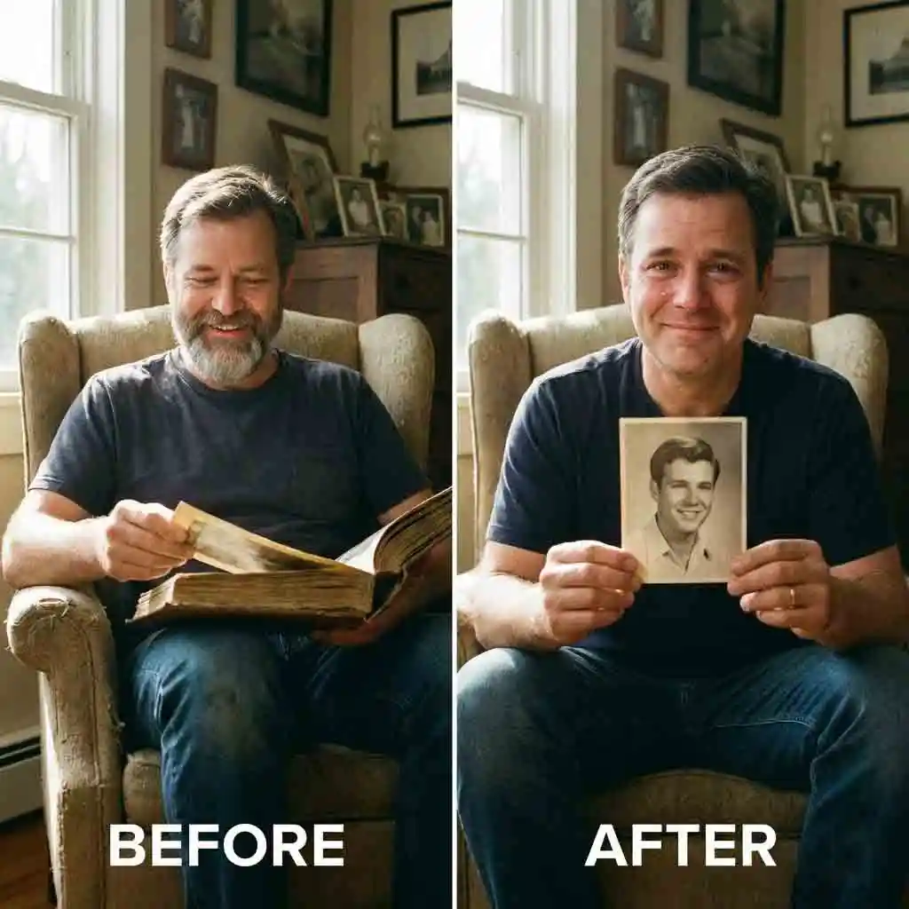 Reliving younger days by using the tool to see how to get no beard filter results that digitally remove facial hair for a nostalgic trip down memory lane.