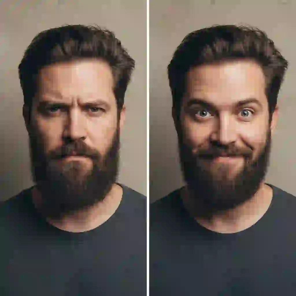 Split-screen before and after using the beardless filter tiktok, showing instant beard removal contrast that triggers shock, humor, and share-worthy reactions central to the viral clean shave filter trend.