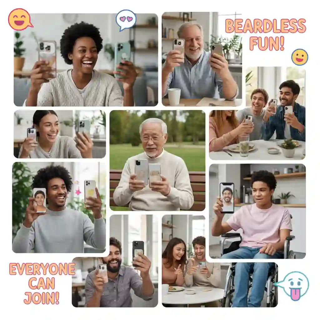 Smartphone displaying TikTok camera interface used to find and apply the beardless filter tiktok, highlighting the Effects gallery, search steps, and quick access to the clean shave filter for creators.