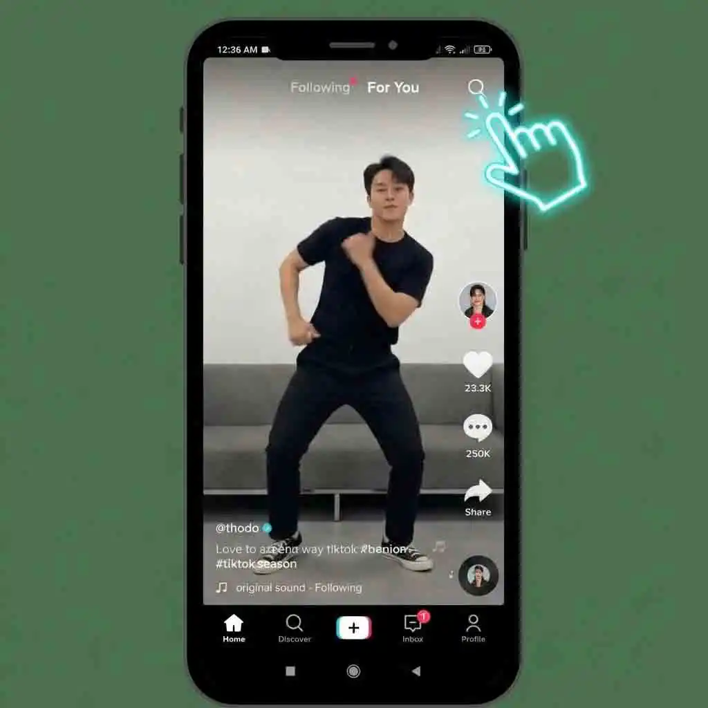 Step 1: Return to the TikTok home screen and tap the search icon to find videos using the no beard filter.