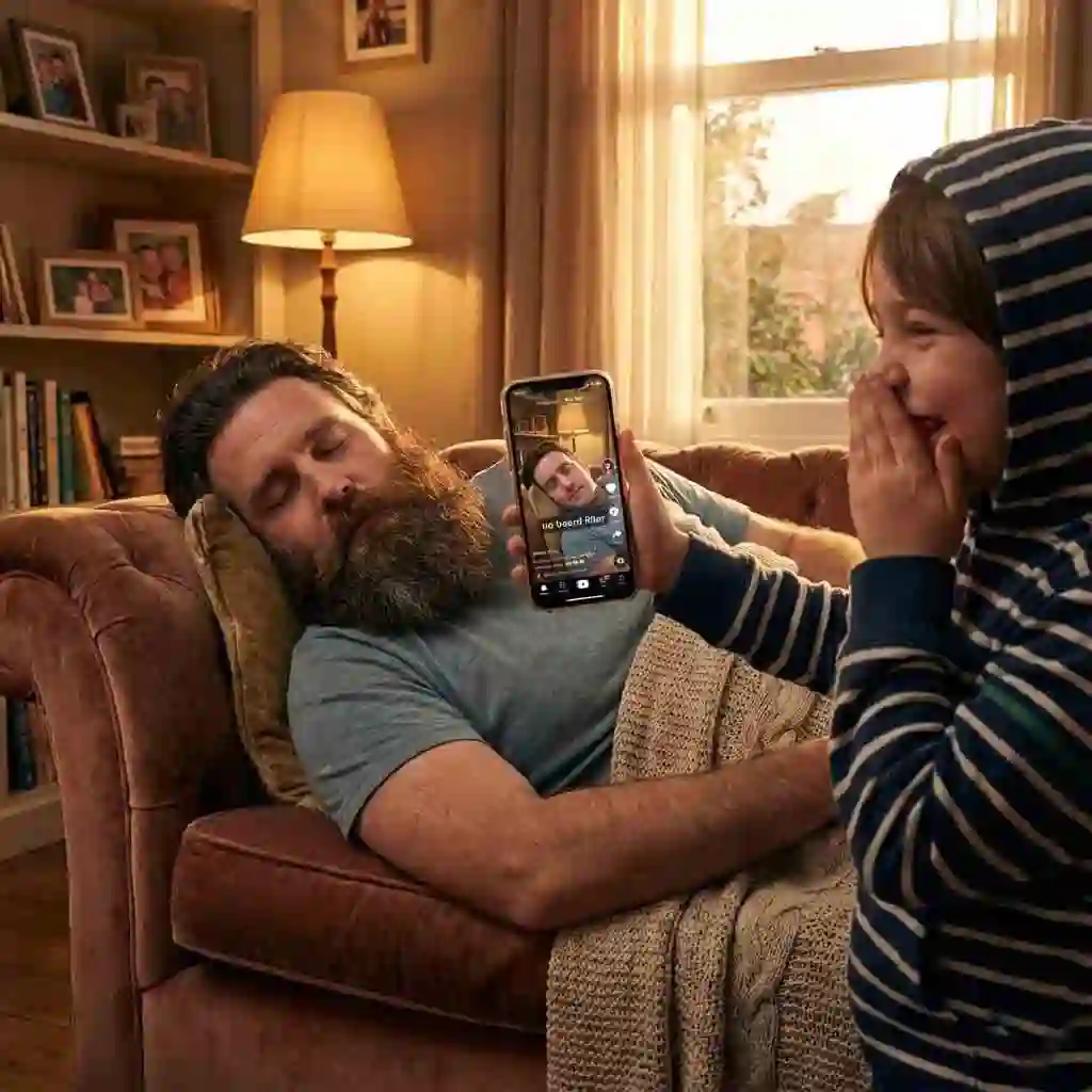 Classic prank demonstration reinforcing why learning how to find the beardless filter on tiktok helps capture hilarious clean-shaven reactions from a sleeping partner or dad.