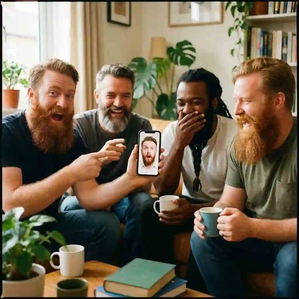 Friends comparing dramatic beardless transformations after learning how to find the beardless filter on tiktok, competing for the most surprising clean-shaven reveal.