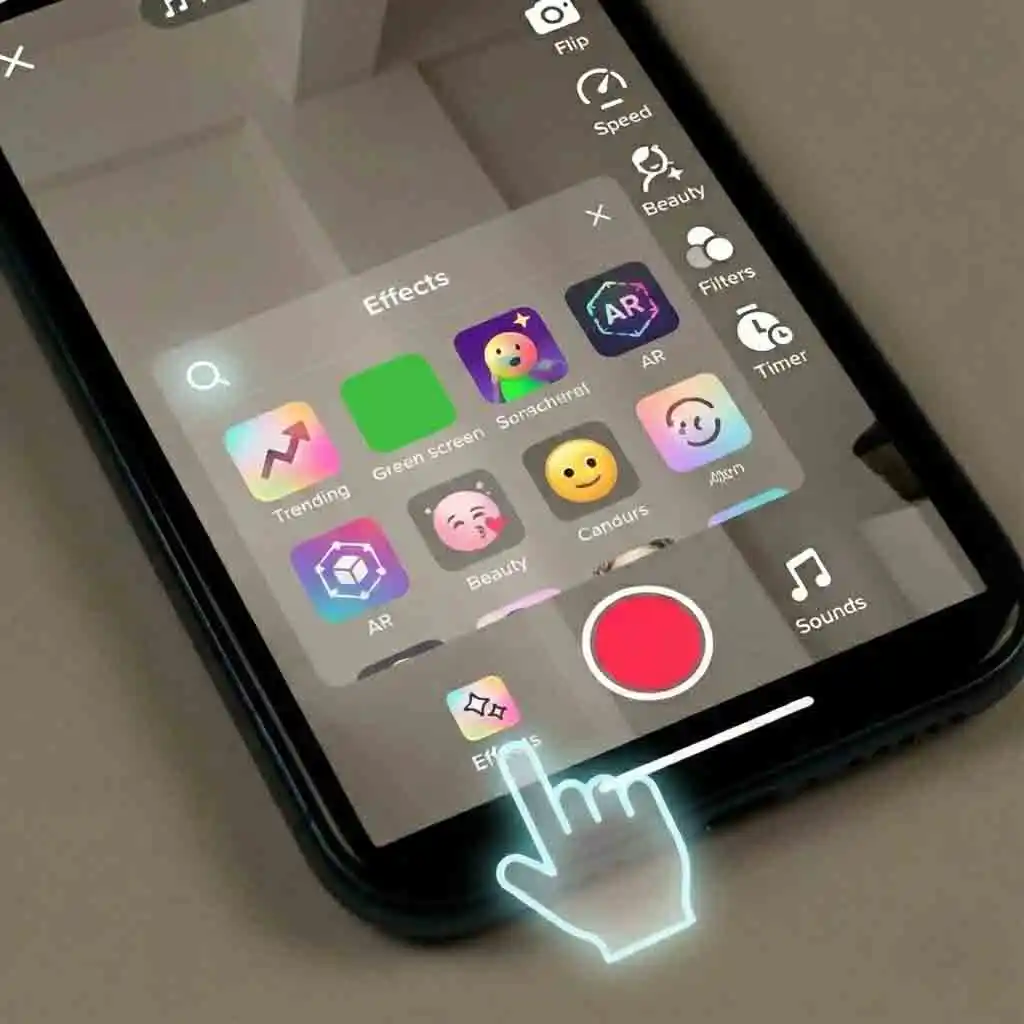 Step three for how to find the beardless filter on tiktok: use the magnifying glass in the effects panel to begin searching precise keywords that lead to the real filter page.