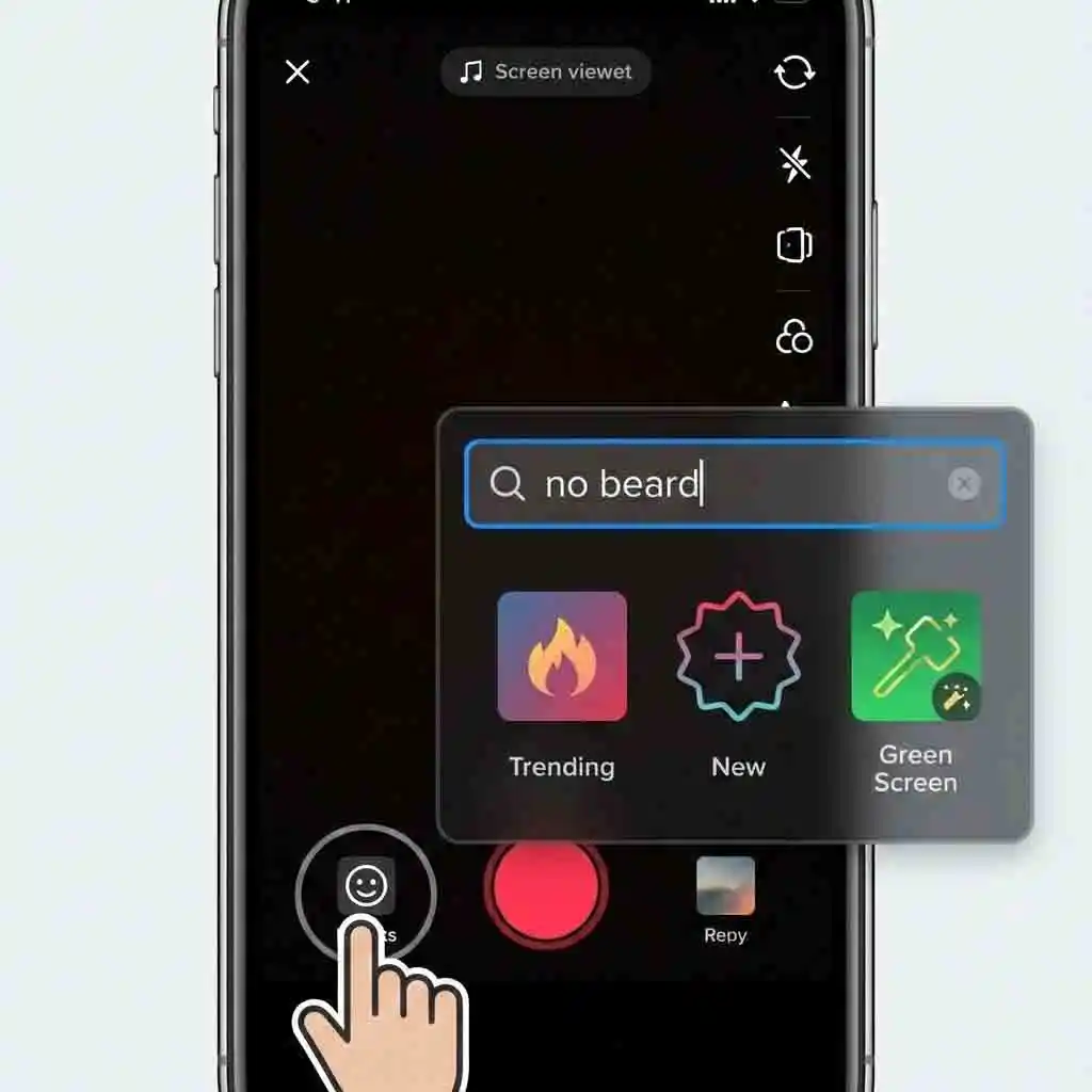 Step-by-step walkthrough showing how to use beardless filter on TikTok by searching effects like No Beard or Clean Shave, with clear UI highlights and best practices for quick access.
