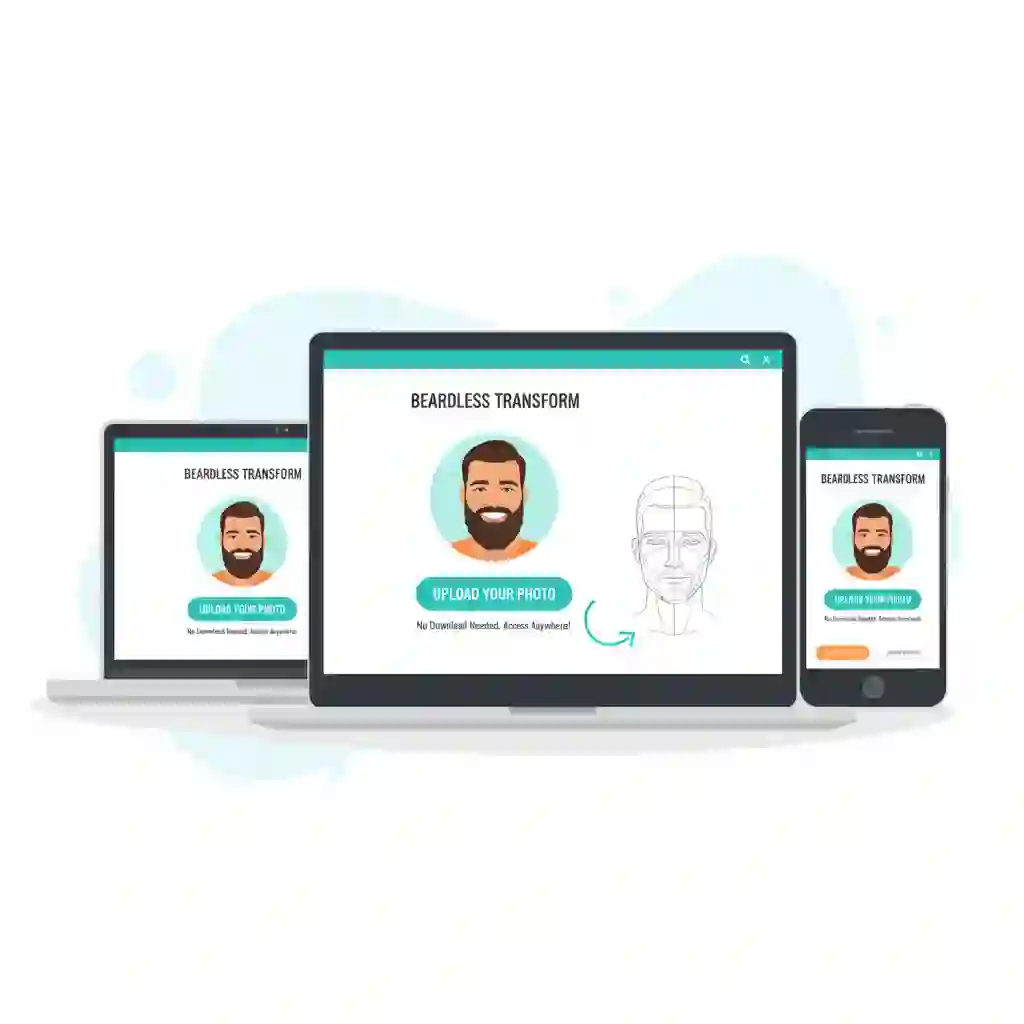 Explainer showing how to use beardless filter with an online AI tool, instantly removing facial hair in photos and previewing a realistic clean-shaven look before committing to shaving.