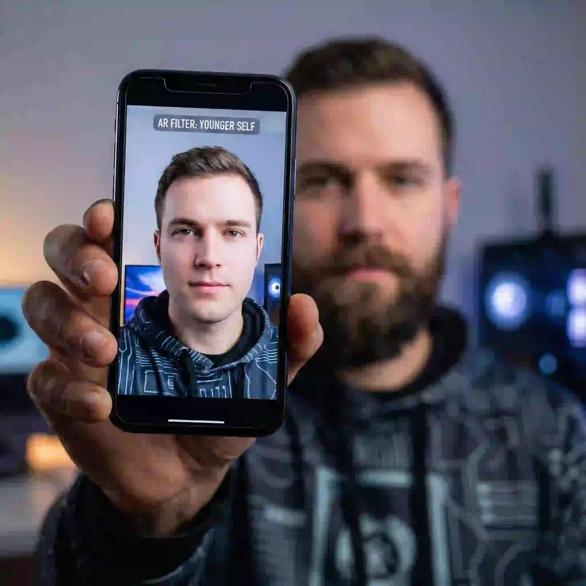 Shocked reaction to the no beard filter reveal, capturing emotional impact when facial hair disappears and highlighting why this clean shave effect makes many men reconsider their grooming and identity.