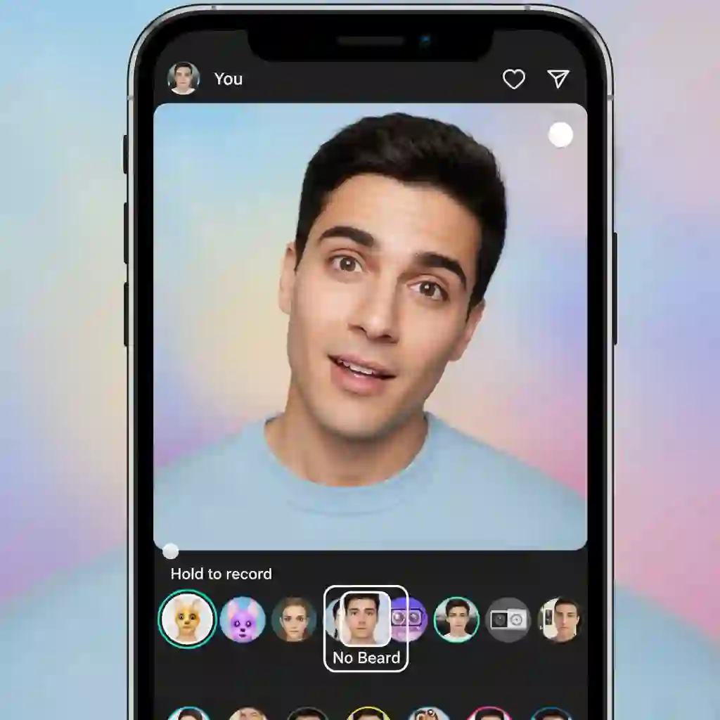 Instagram Stories search view while locating a no beard filter effect, highlighting platform differences and how creators publish clean shave filter lenses for users to test and share reactions.