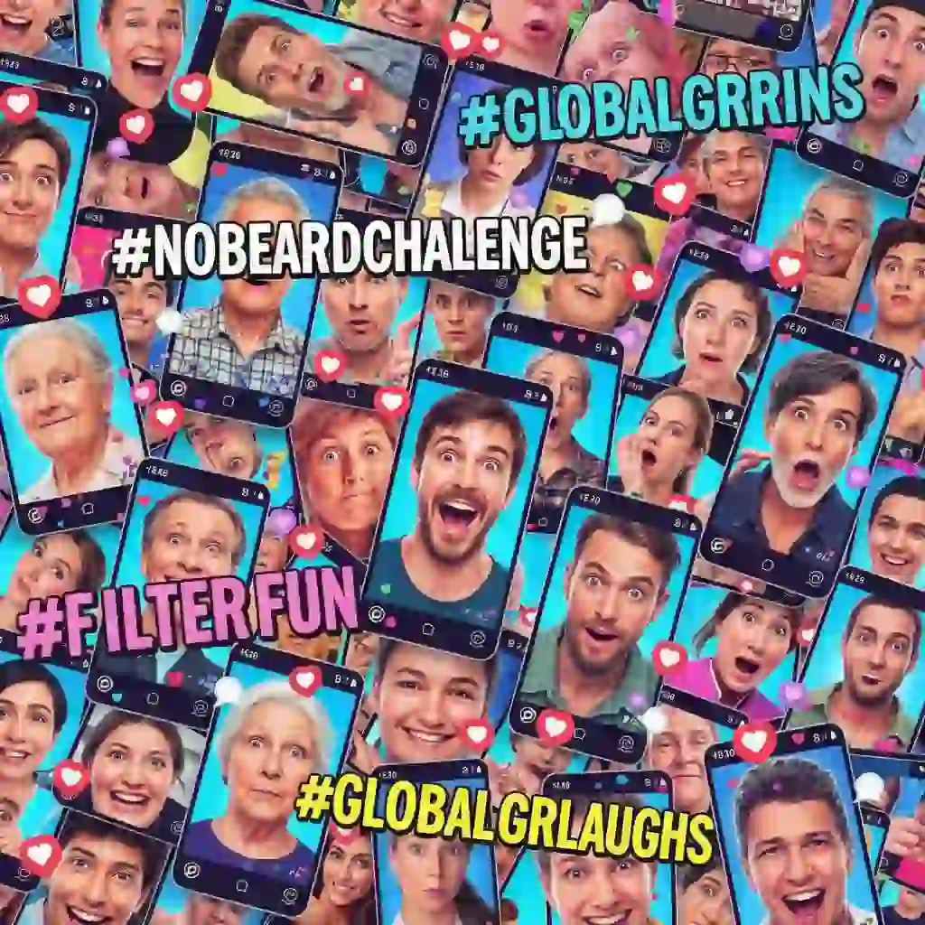 Graphic showing the TikTok trend powered by the beardless filter instagram, emphasizing billions of views, emotional reactions, and clean-shave transformations that drive shareable content.