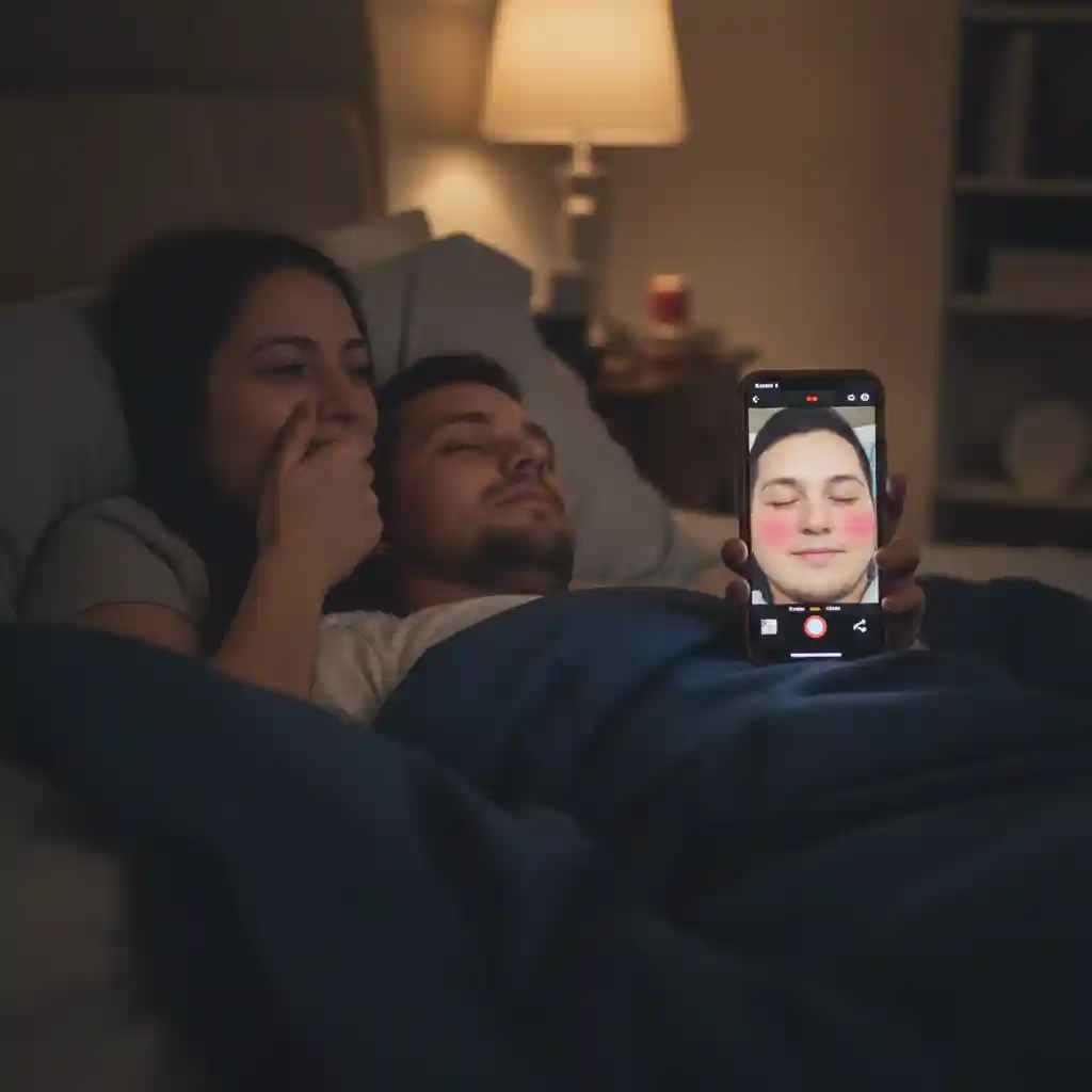 A playful prank scene using the beardless filter instagram, capturing shock and laughter with a realistic clean shave effect ideal for short-form storytelling.