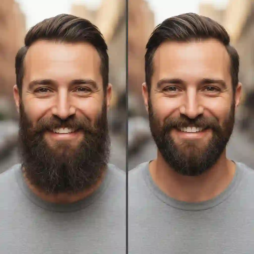 Close-up example of the beardless filter instagram producing lifelike results, with even lighting and accurate facial tracking that removes stubble while preserving skin tone and contours for professional content.