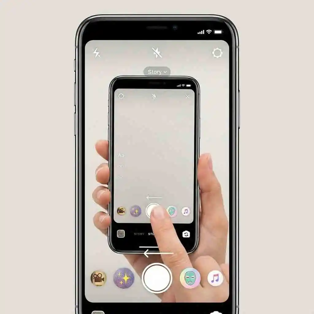 Step one shown clearly: open the Story camera to access effects, a crucial start for finding and using the beardless filter instagram quickly through Instagram’s official effects browser.